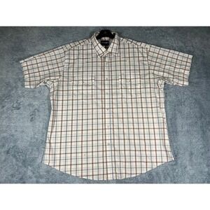 Wrangler Mens XXL Plaid Western Pearl‎ Snap Short Sleeve Shirt Brown Tan Blue
